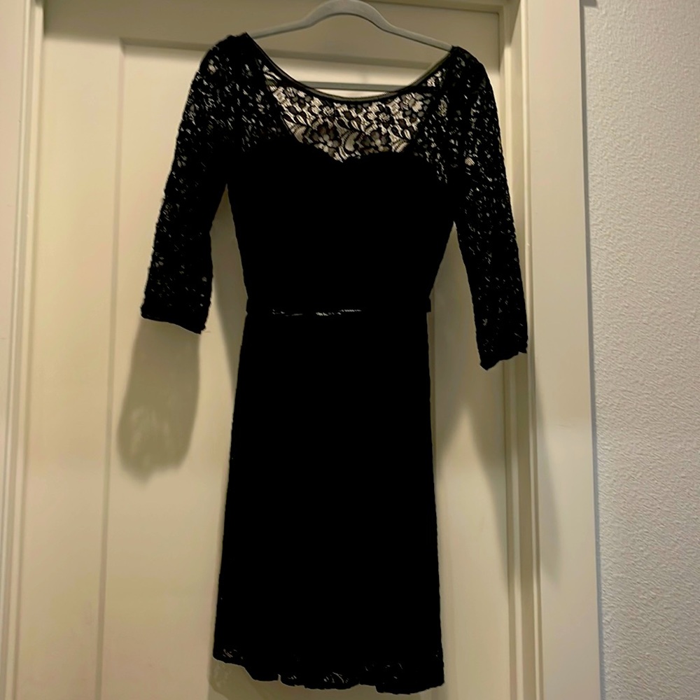 Black lace with cute bow belt that was extra cocktail dress.